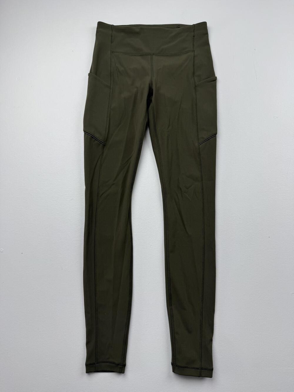 Lululemon Leggings Womens 4 Green Ankle High Rise Side Pocket Athletic Yoga